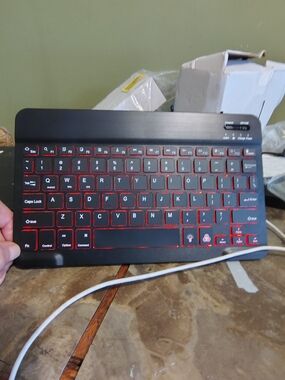 Universal Black Bluetooth Tablet Keyboard Case with Red Backlit Keys